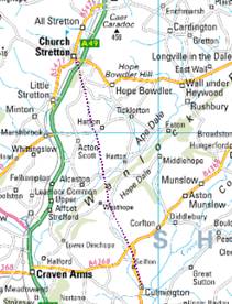 Map of the route, Culmington - Church Stretton